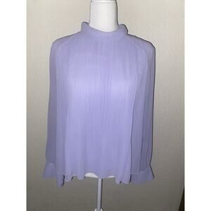 Ann Taylor Blouse M Purple Ruffled Long Sleeve Career Pleated